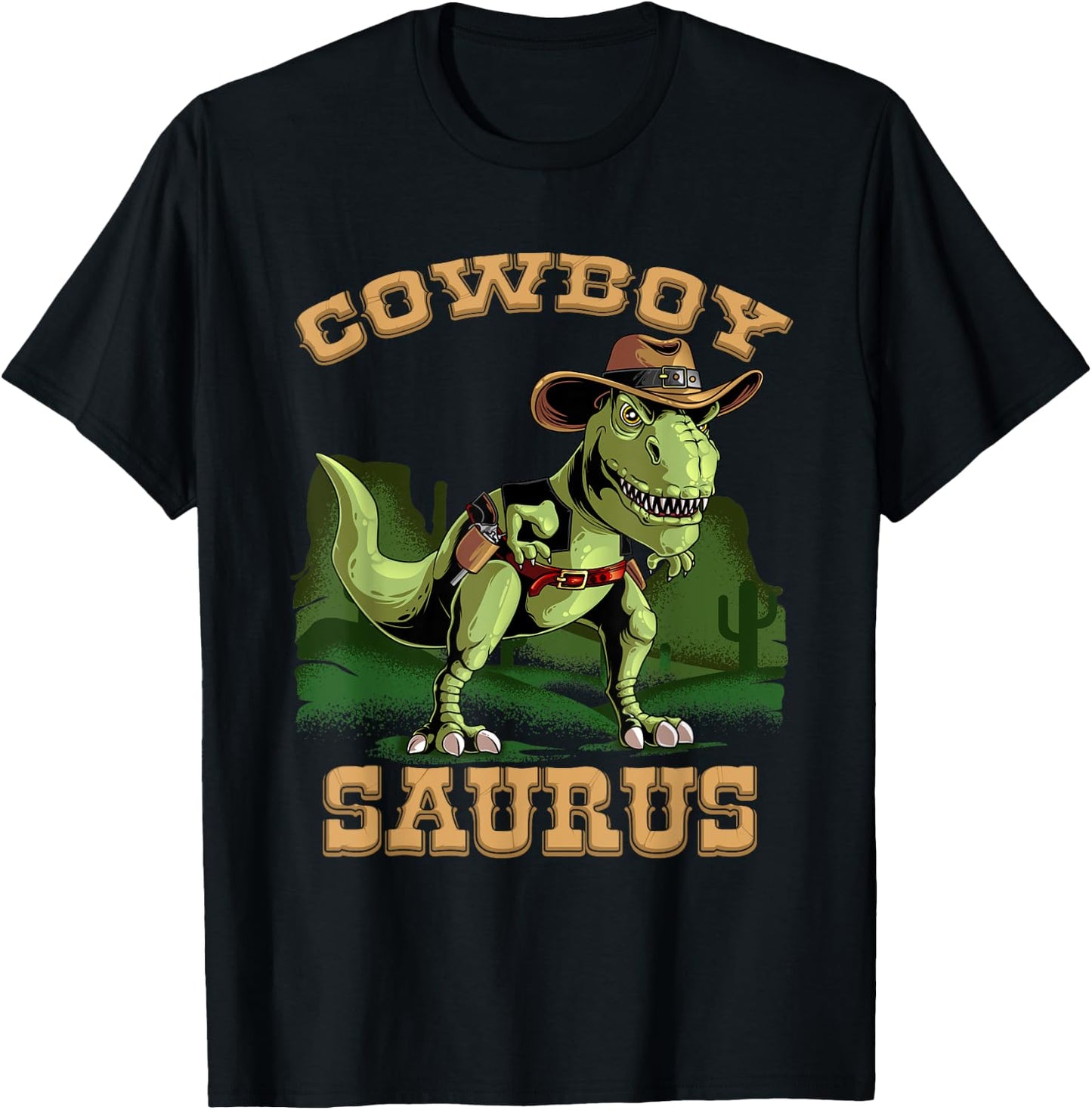 Cool Cowboy Saurus | Funny Western Rodeo Dinosaur Lover Gift T-Shirt - T-Shirt | Black