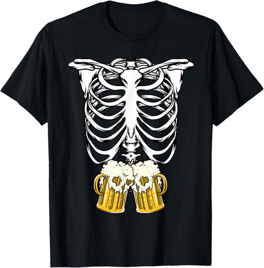 Skeleton Pregnancy Belly Of Beer X-ray Halloween Costume T-Shirt - T-Shirt | Black
