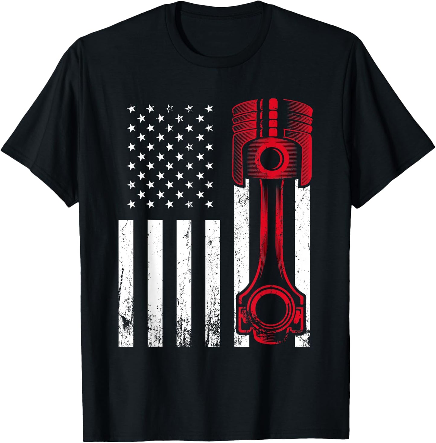 Car Enthusiast - American Flag Piston Muscle Car Gift T-Shirt - T-Shirt | Black