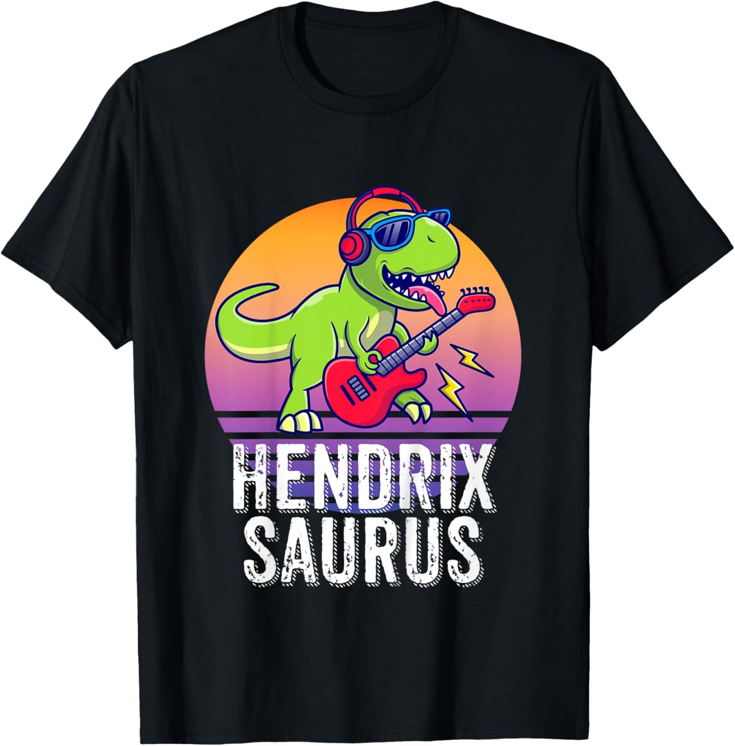 Hendrixsaurus - Gift Hendrix : Girls X-Small, Black, Cartoon, Birthday, Dinosaur-Themed Children's T-Shirt - T-Shirt | Black