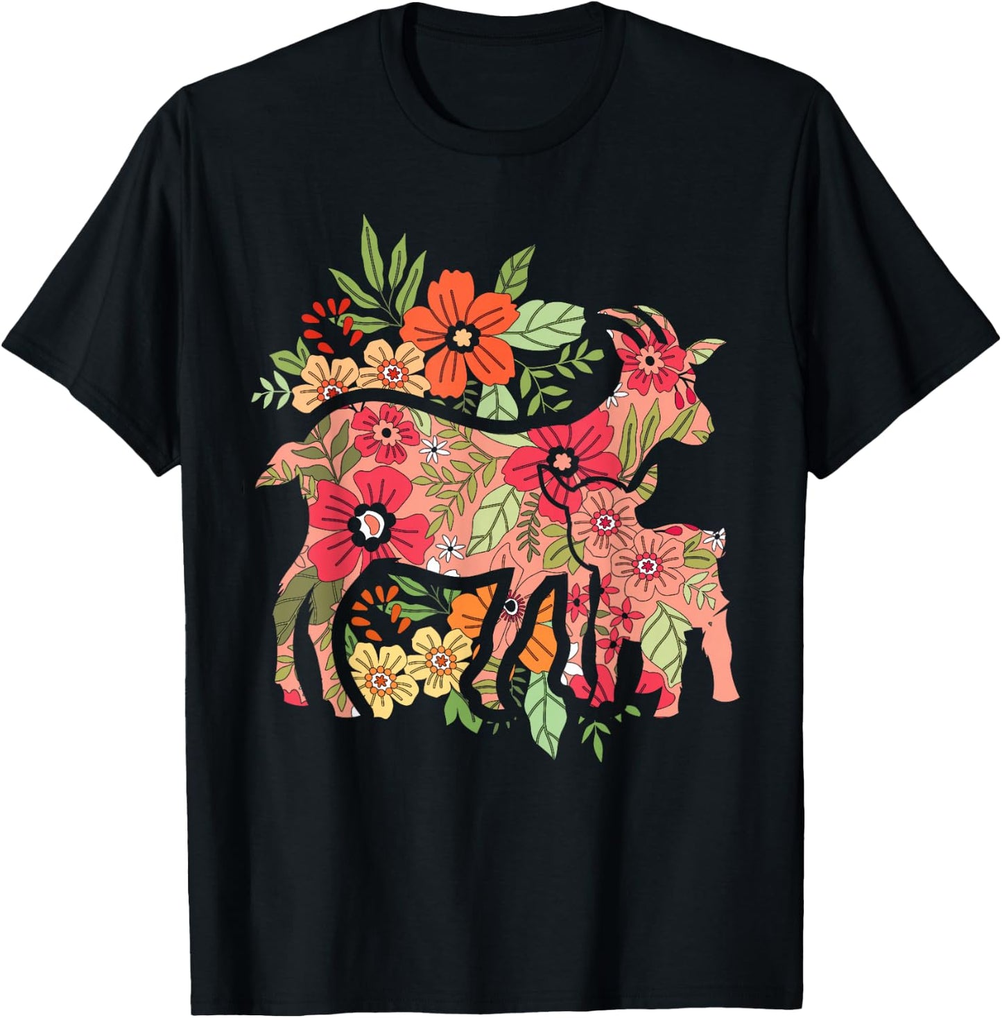 Agriculture Farm Animal Flowers Vintage Goat T-Shirt - T-Shirt | Black