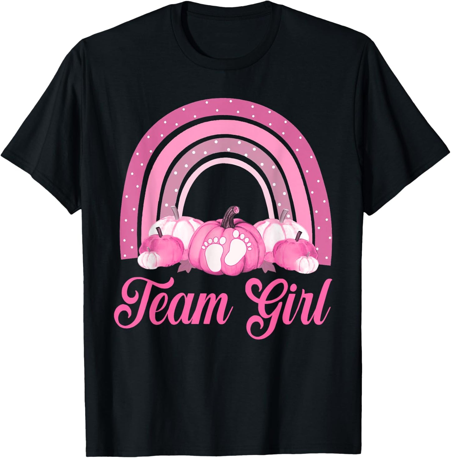 Rainbow Pumpkin Team Girl Gender Reveal Baby Announcement T-Shirt - T-Shirt | Black