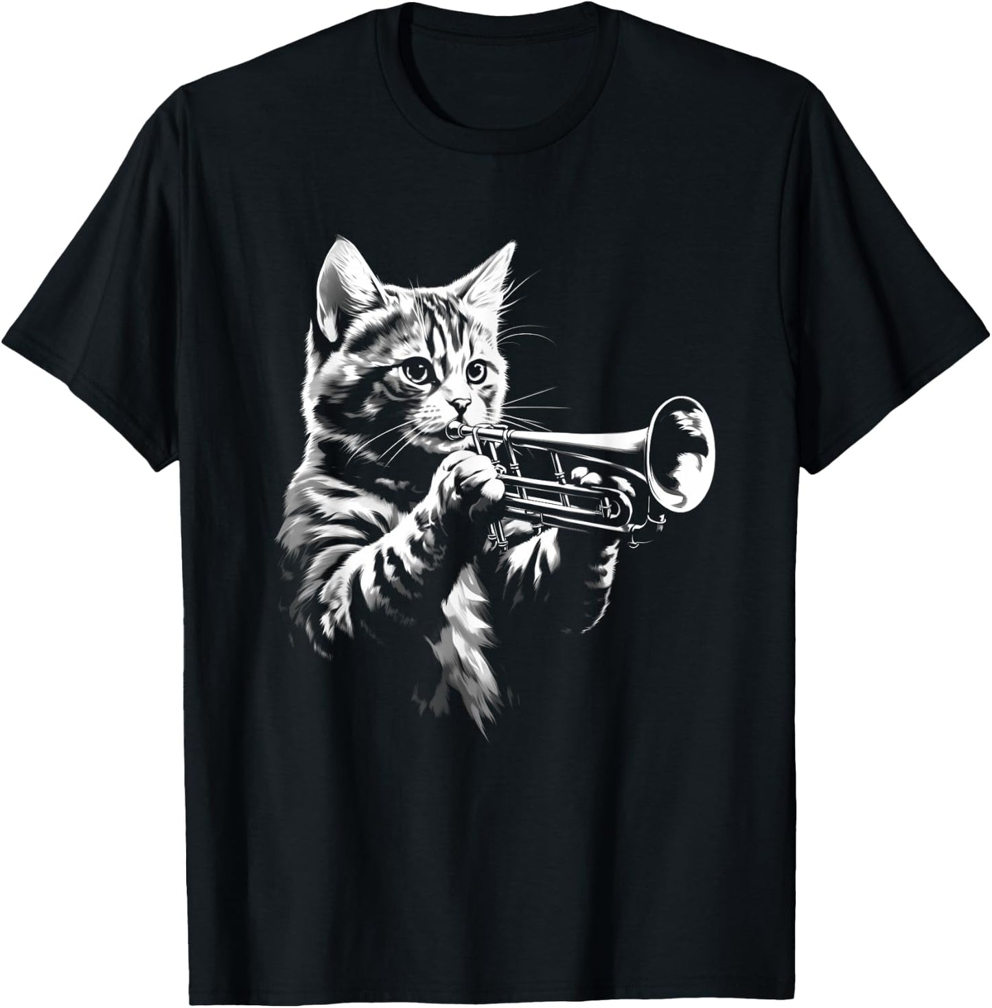 Cat Playing Trumpet Vintage Jazz Musician Trumpeter T-Shirt - T-Shirt | Black