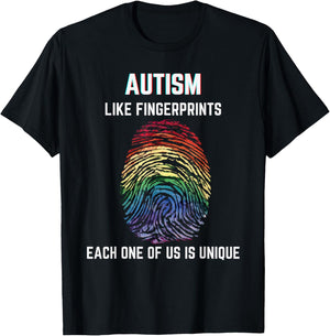Autism Like Fingerprints We Are All Unique Acceptance T-Shirt - T-Shirt | Black