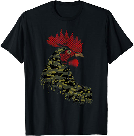 Camo Rooster Camouflage pattern fatigues Military Rooster T-Shirt - T-Shirt | Black