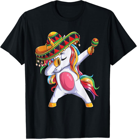 Dabbing Unicorn Cinco de Mayo Kids Girls Women Mexican gift T-Shirt - T-Shirt | Black