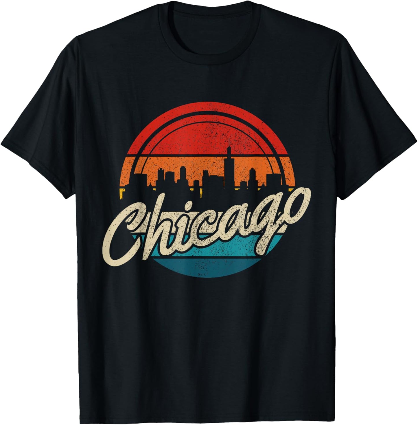 Chicago Illinois Vintage Skyline USA America Souvenir T-Shirt - T-Shirt | Black