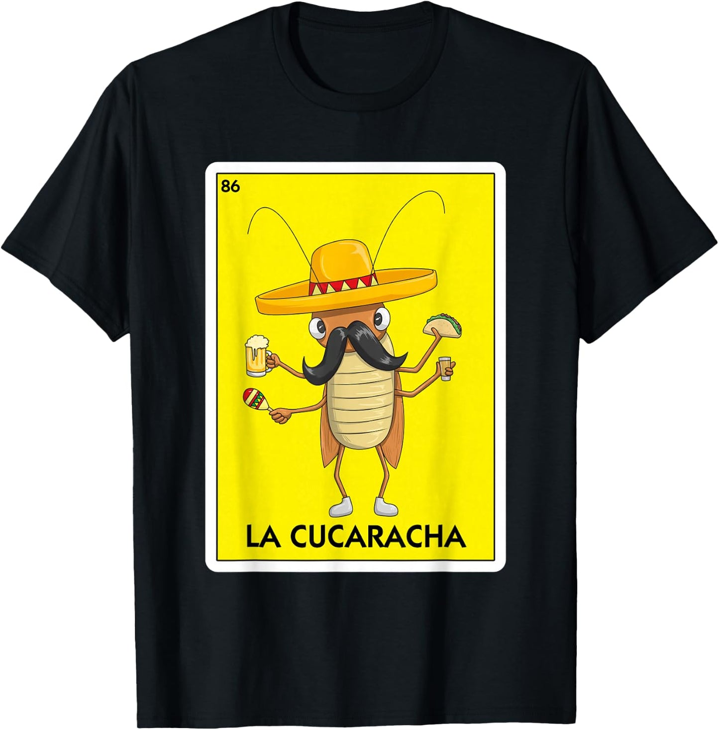 La Cucaracha Cockroach With Taco & Beer Mexican Card Game T-Shirt - T-Shirt | Black
