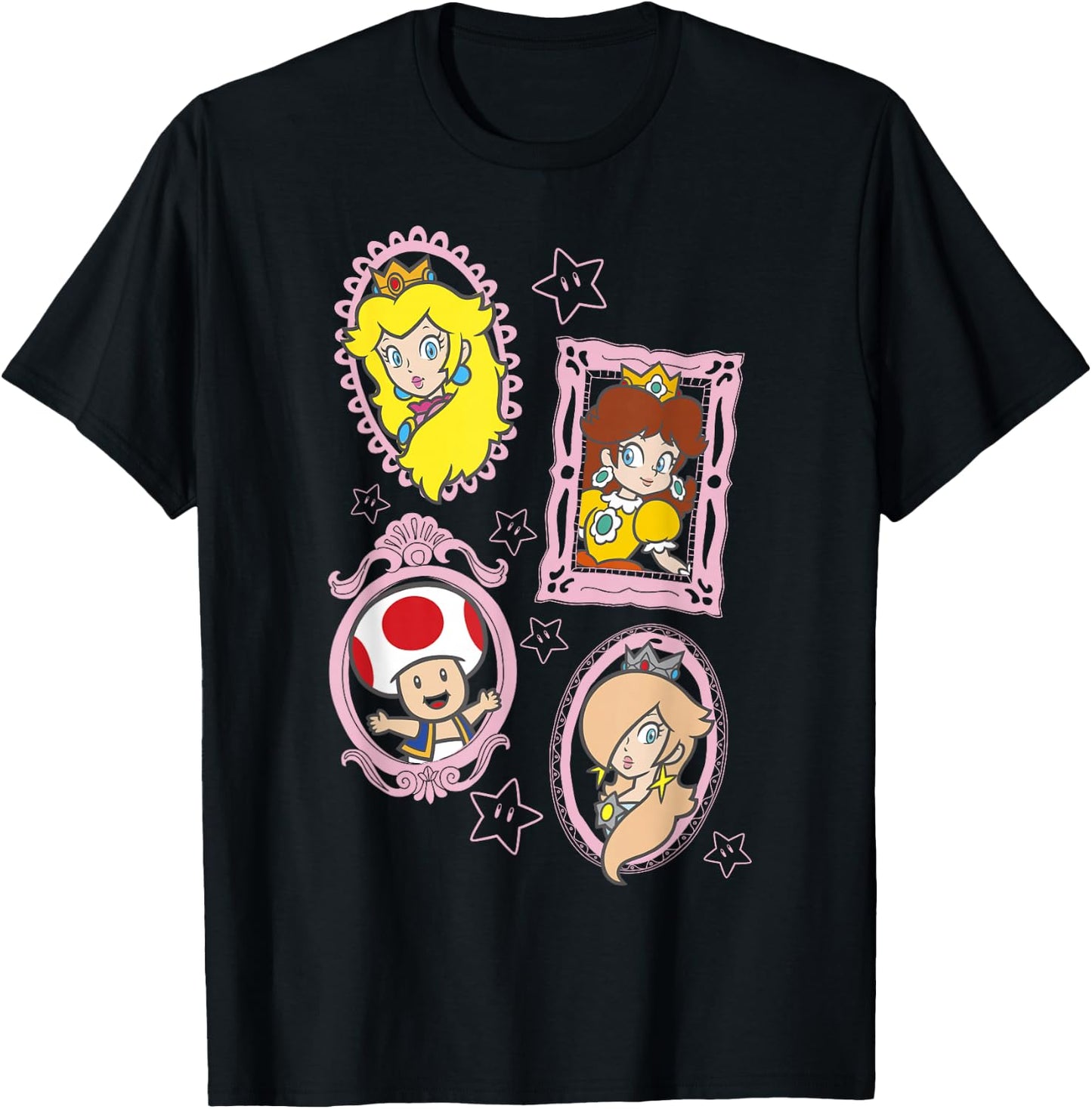 Super Mario Bros Toad & The Princesses Framed Portraits T-Shirt - T-Shirt | Black