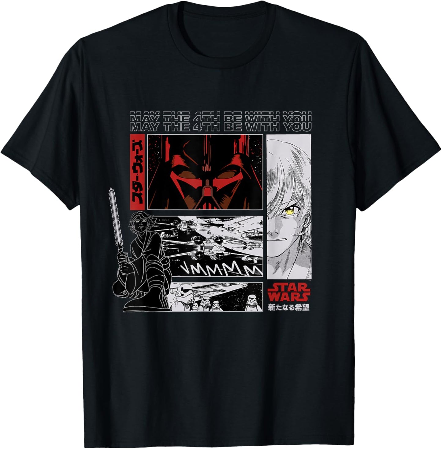 Star Wars May the 4th Be With You Luke Vader Japanese Manga T-Shirt - T-Shirt | Black