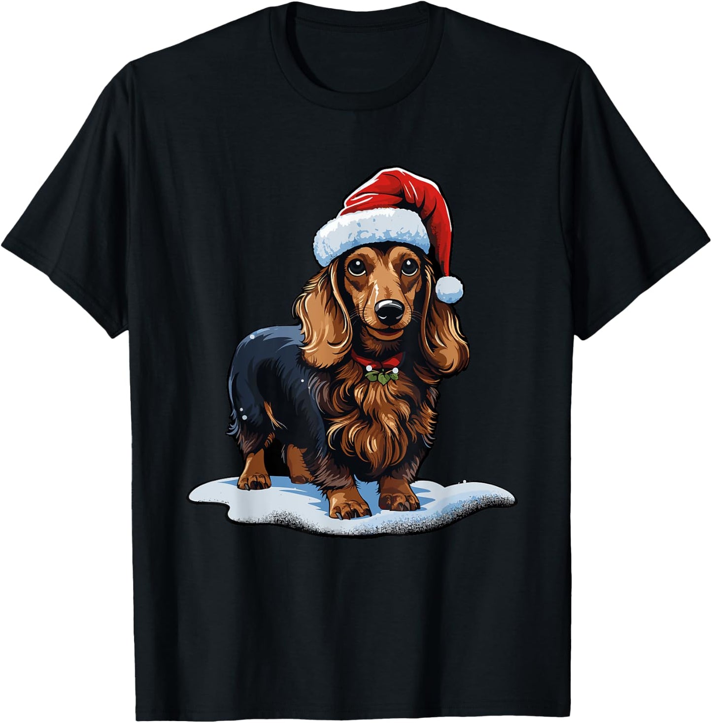 Cute Dachshund Dog Christmas Santa Hat Xmas Pajama T-Shirt - T-Shirt | Black