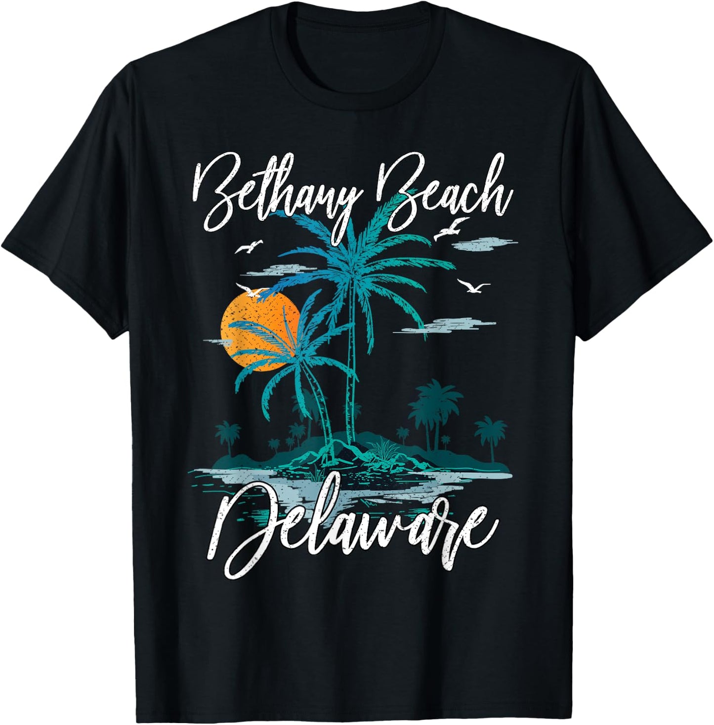 Family Vacation Retro Sunset Delaware Bethany Beach T-Shirt - T-Shirt | Black