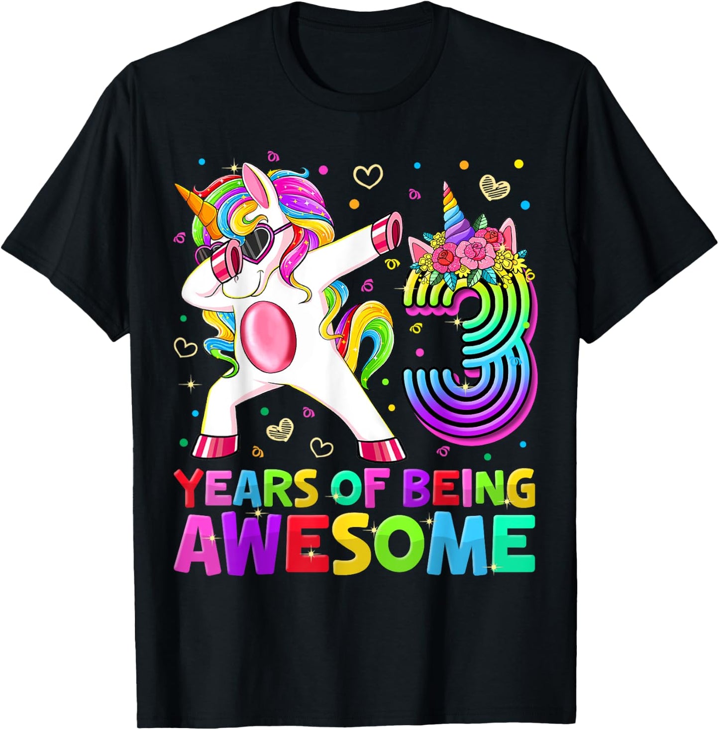 Cute 3rd Birthday Girl Dabbing Unicorn 3 Year Old Party Gift T-Shirt - T-Shirt | Black