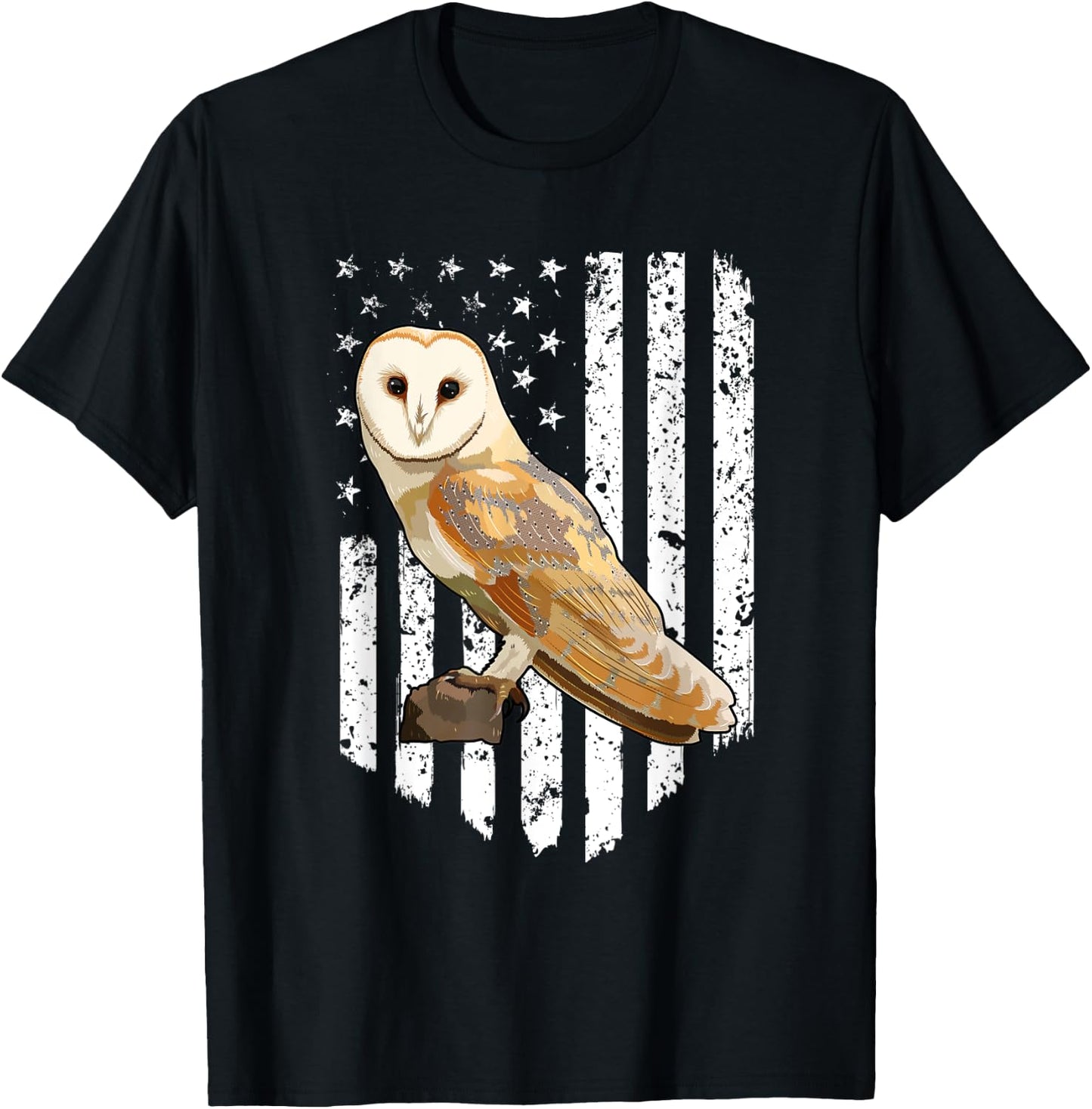 White American Flag Barn Owl Bird 4th Of July Women Men T-Shirt - T-Shirt | Black