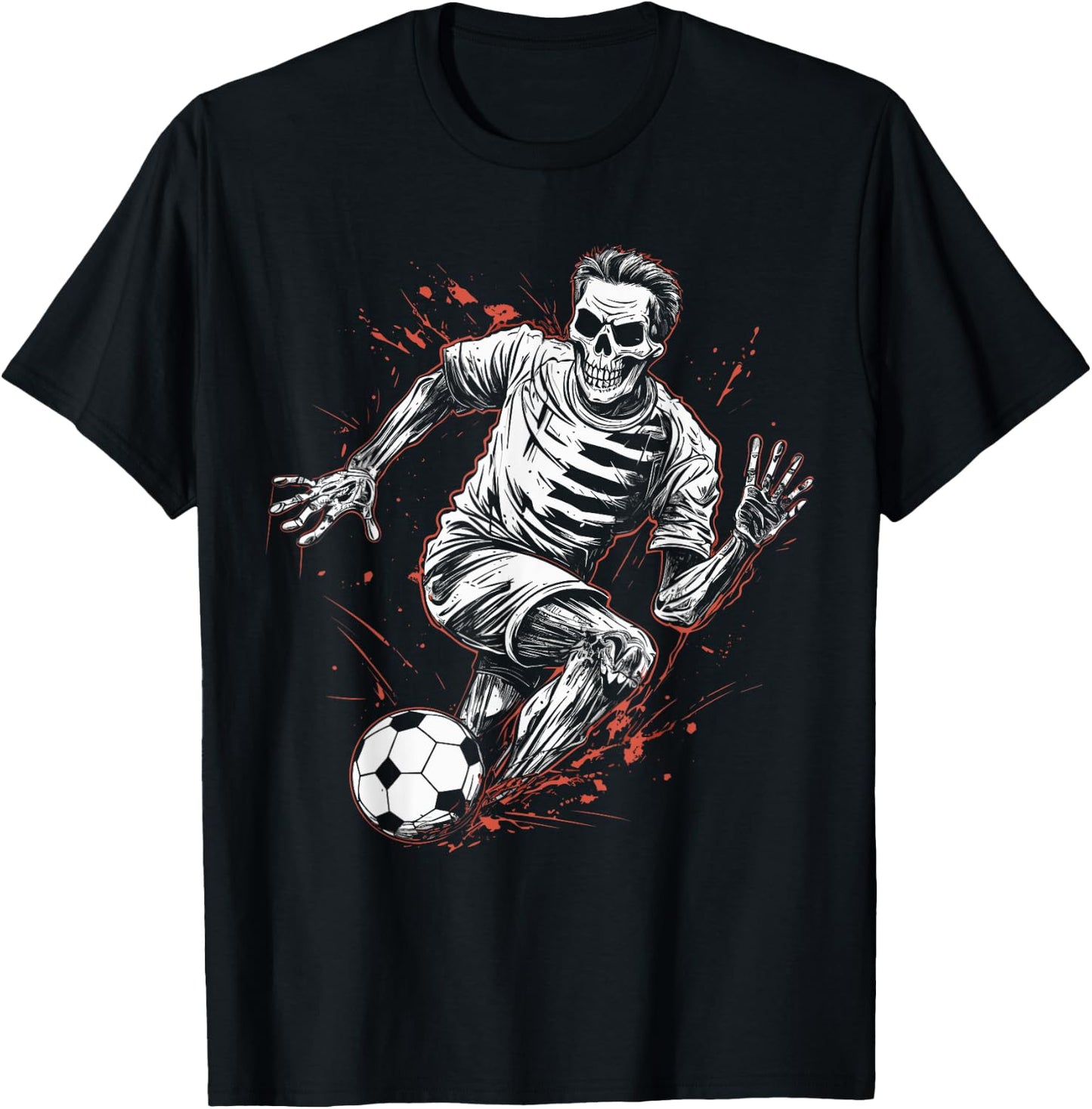 Soccer Skeleton Soccer Player Halloween Spooky T-Shirt - T-Shirt | Black