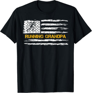 Vintage USA Flag Proud Running Grandpa Runner Silhouette T-Shirt - T-Shirt | Black