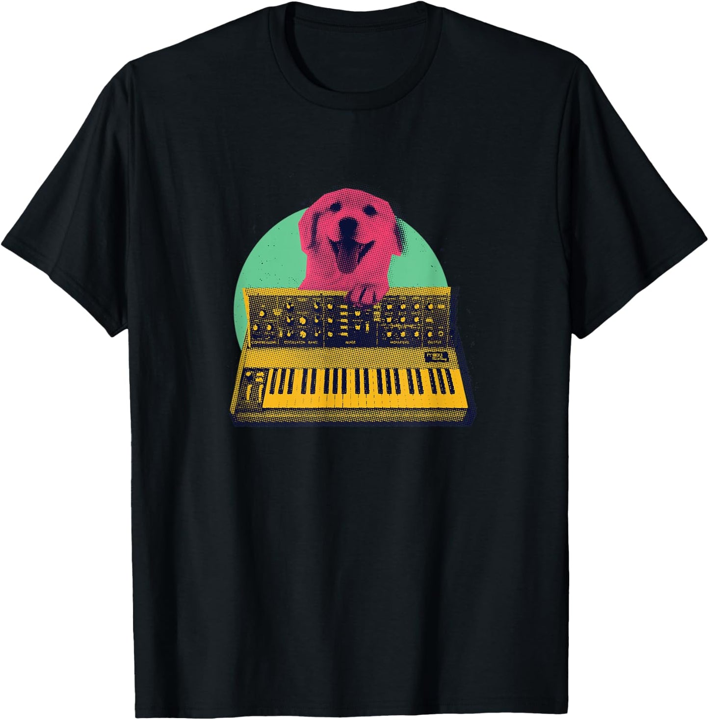 Musical Dog - Funny Design Of Dog Playing Keyboard Synth T-Shirt - T-Shirt | Black