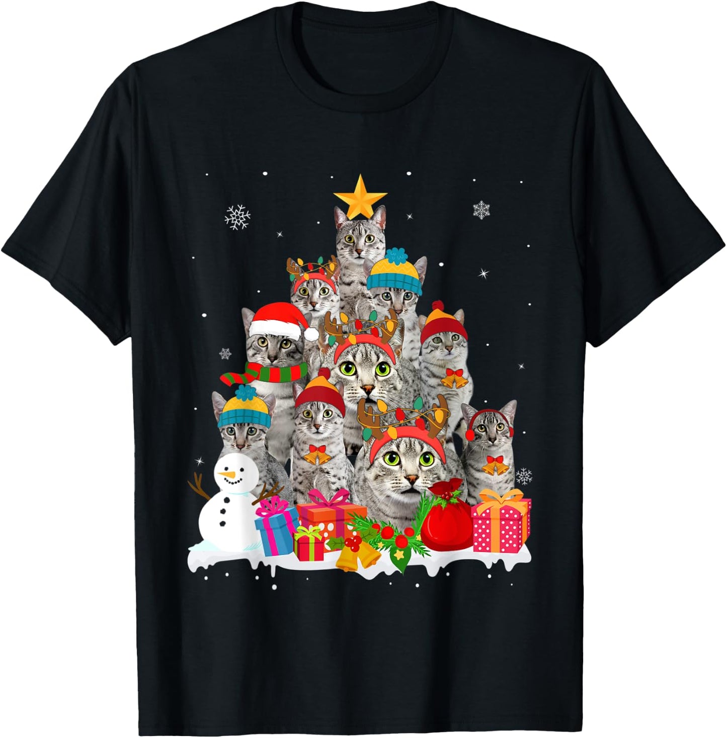 Funny Egyptian Mau Christmas Tree Pet Cat Lover Gift T-Shirt - T-Shirt | Black