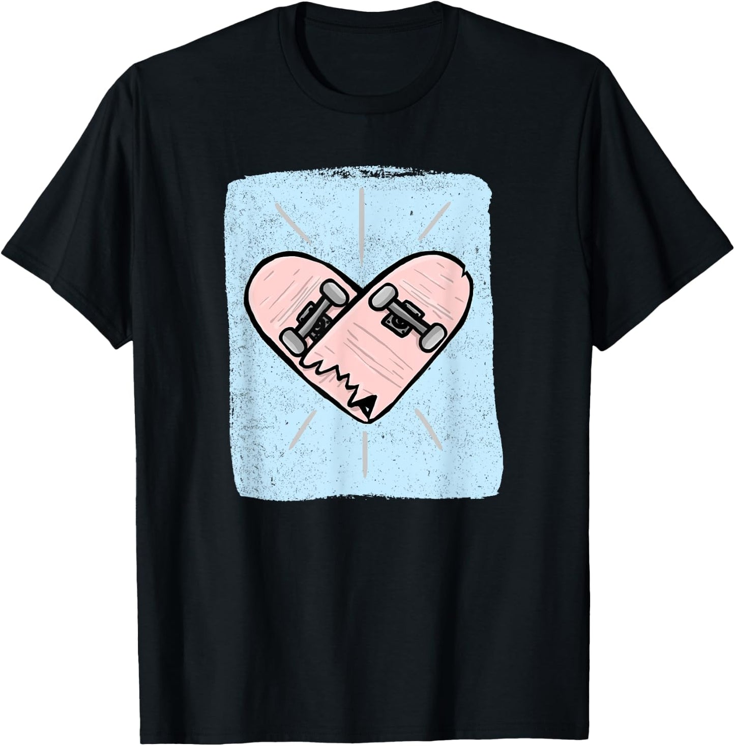 Skateboard Heartbeat Funny Skateboarder Skating Skater T-Shirt - T-Shirt | Black