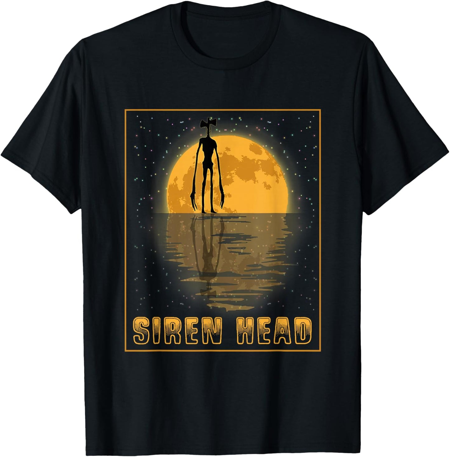 Siren Head and a Yellow Full Moon T-Shirt - T-Shirt | Black