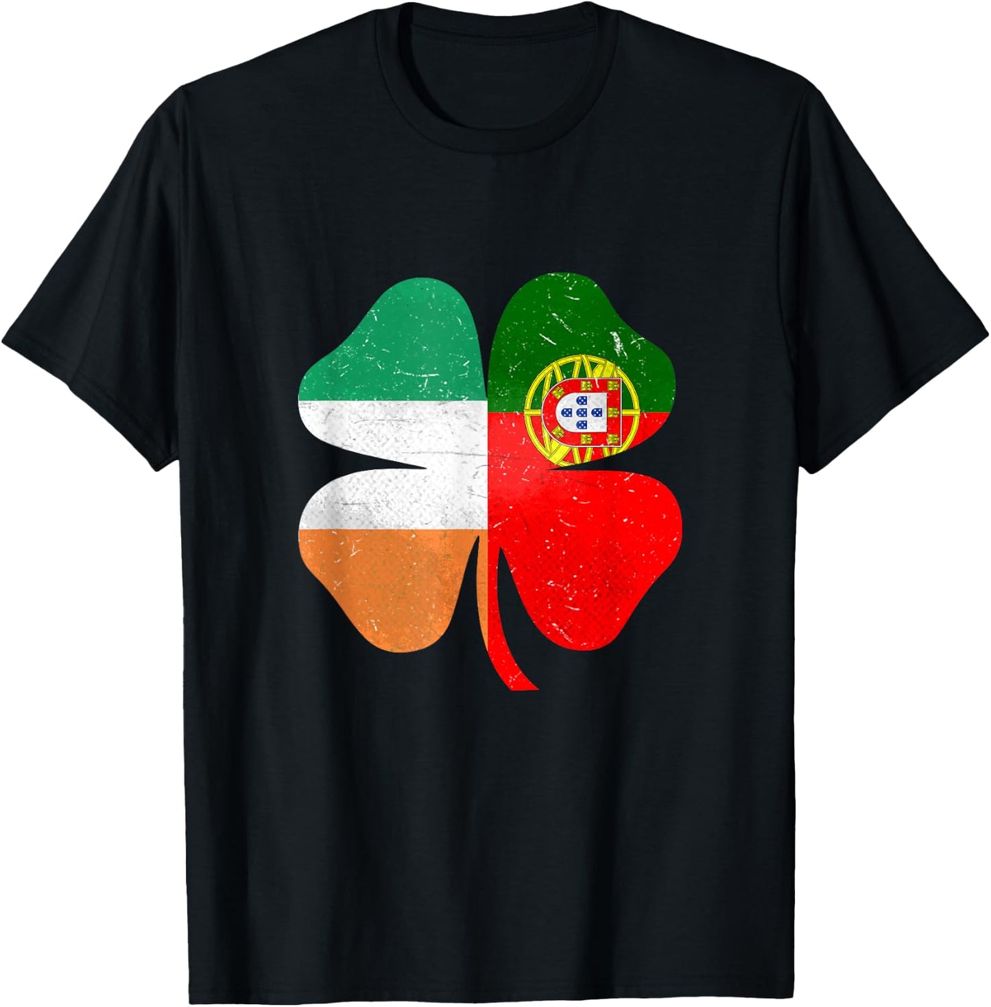 Portuguese Irish Shamrock Portugal Ireland Saint Patrick's Day T-Shirt - T-Shirt | Black