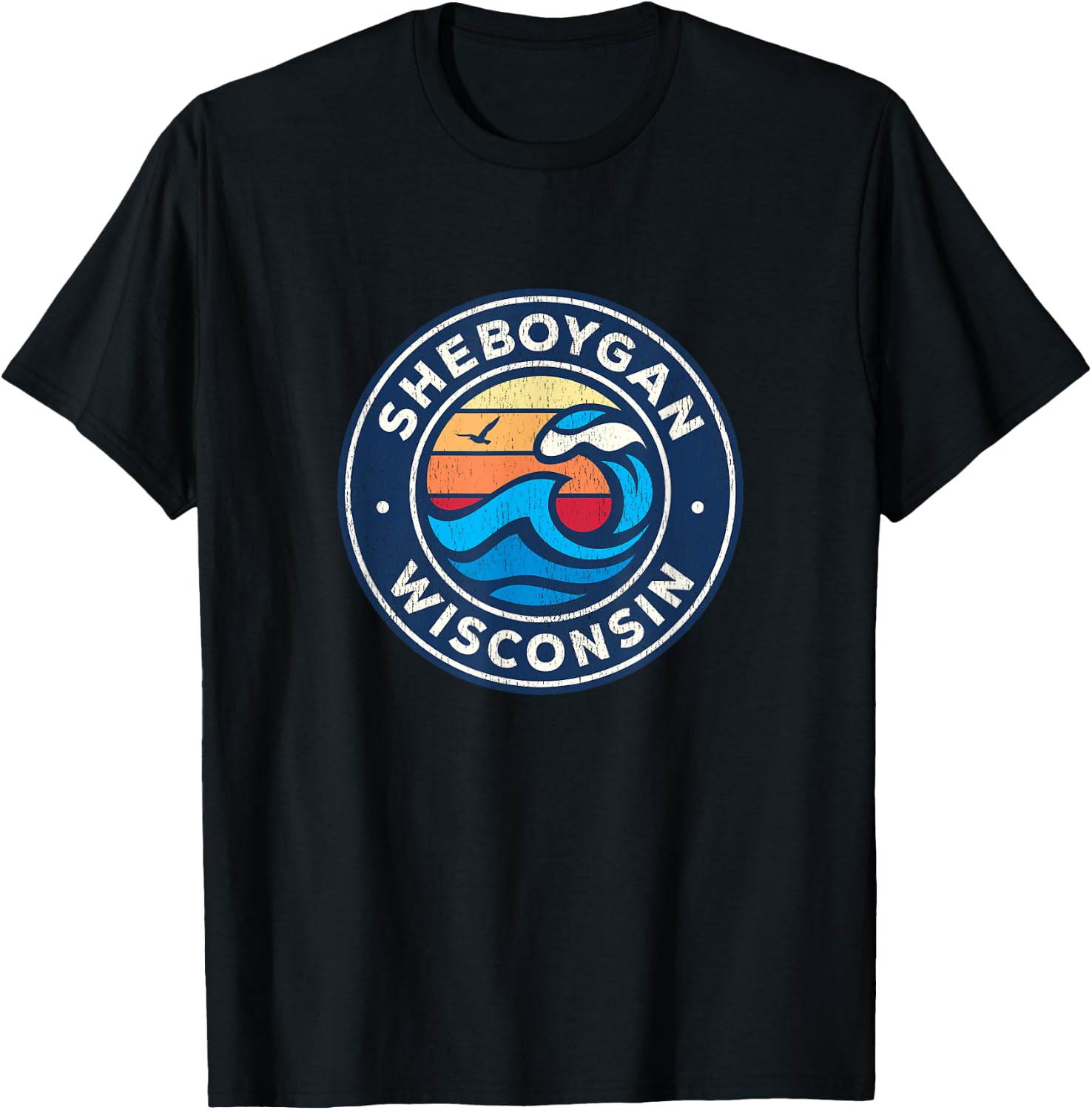 Sheboygan Wisconsin WI Vintage Nautical Waves Design T-Shirt - T-Shirt | Black