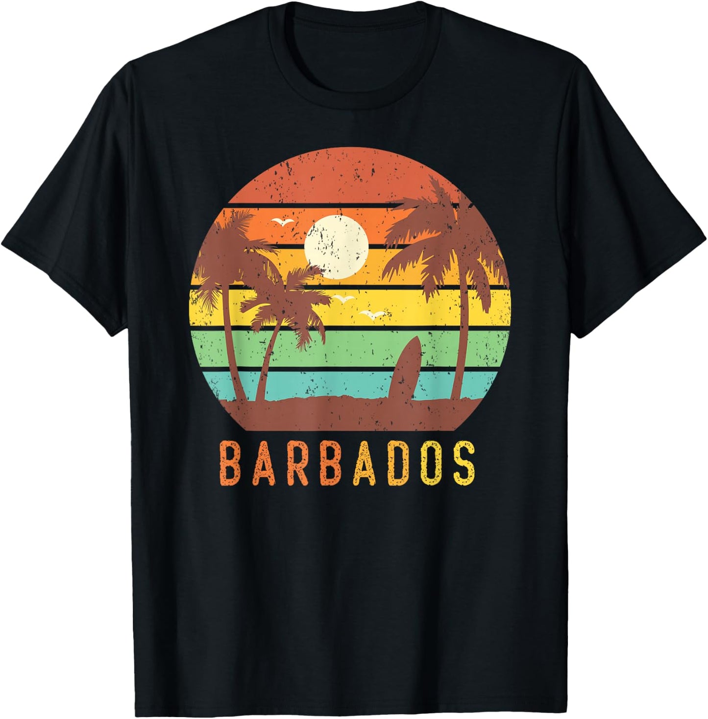Barbados Retro Surf Beach Vibe Vintage 70s Gift T-Shirt - T-Shirt | Black