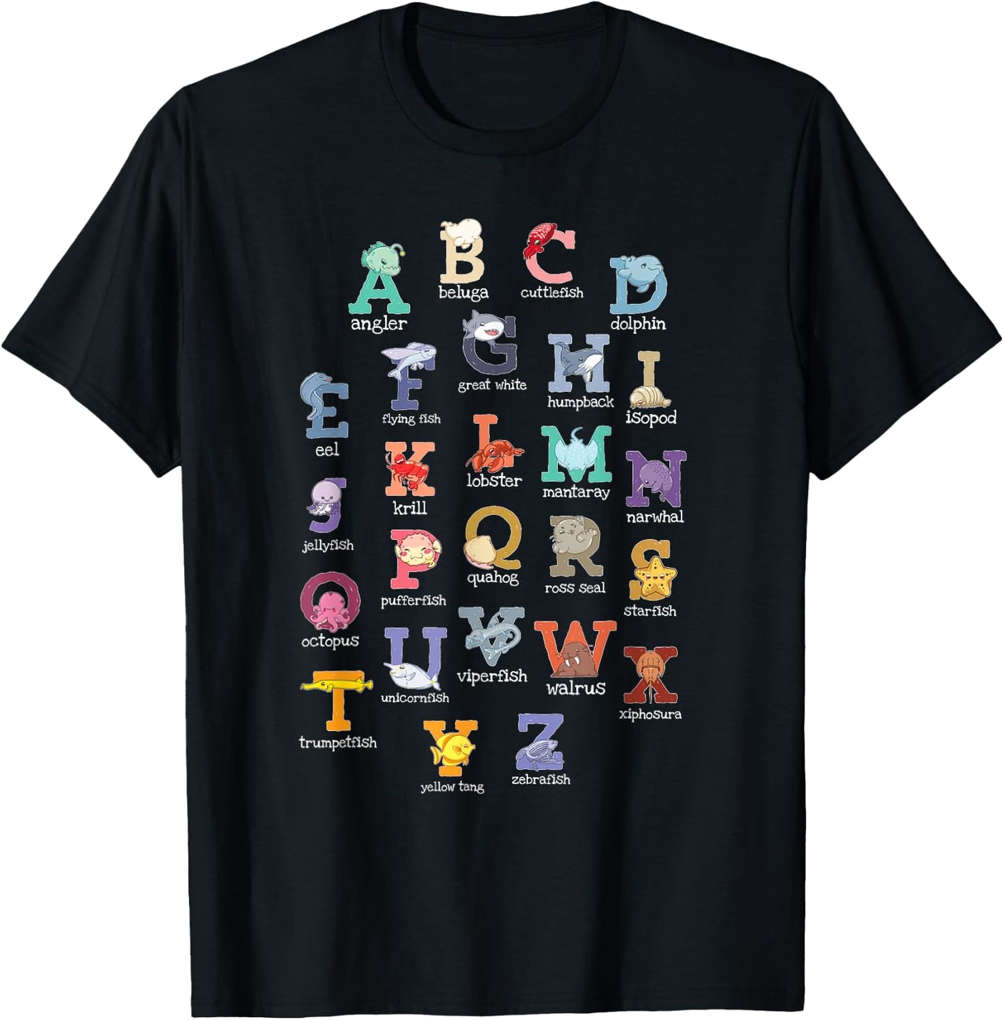 Alphabet Kids Letters Ocean Animals Lover T-Shirt - T-Shirt | Black
