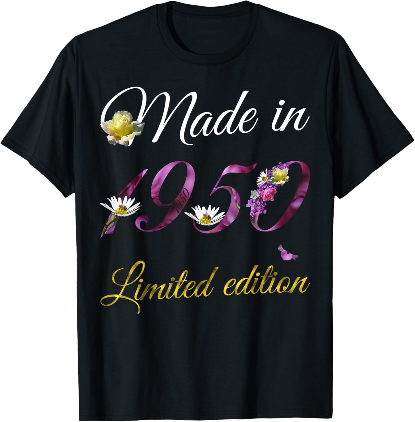 Made in 1950 - 75 Year Old Floral 1950 75th Birthday Gift T-Shirt - T-Shirt | Black