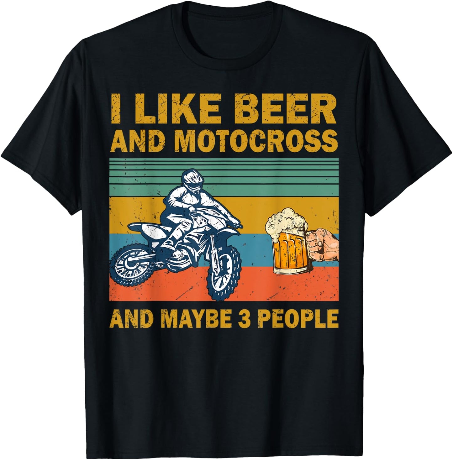 I Like Beer And Motocross And Maybe 3 People Vintage T-Shirt - T-Shirt | Black