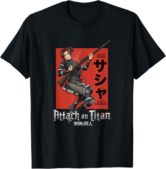 Attack on Titan Season 4 Sasha Loading Gun Anime T-Shirt - T-Shirt | Black