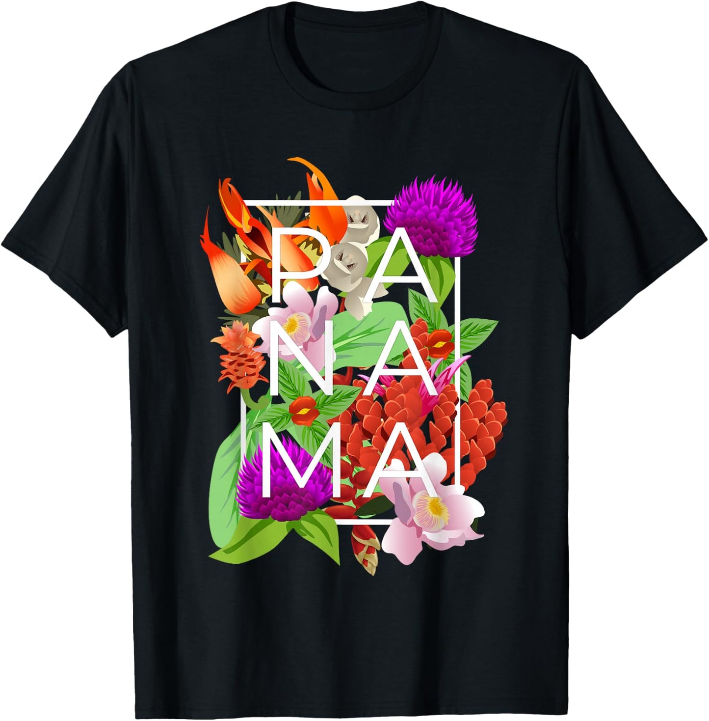 Flowers of Panama Word Art - Panamanian Pride T-Shirt - T-Shirt | Black