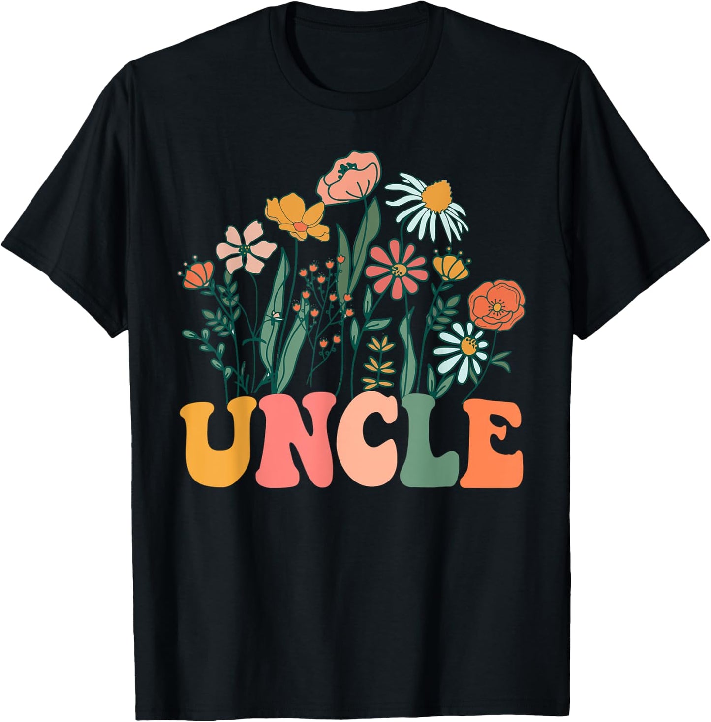 New UNCLE Wildflower First Birthday & Baby Shower T-Shirt - T-Shirt | Black