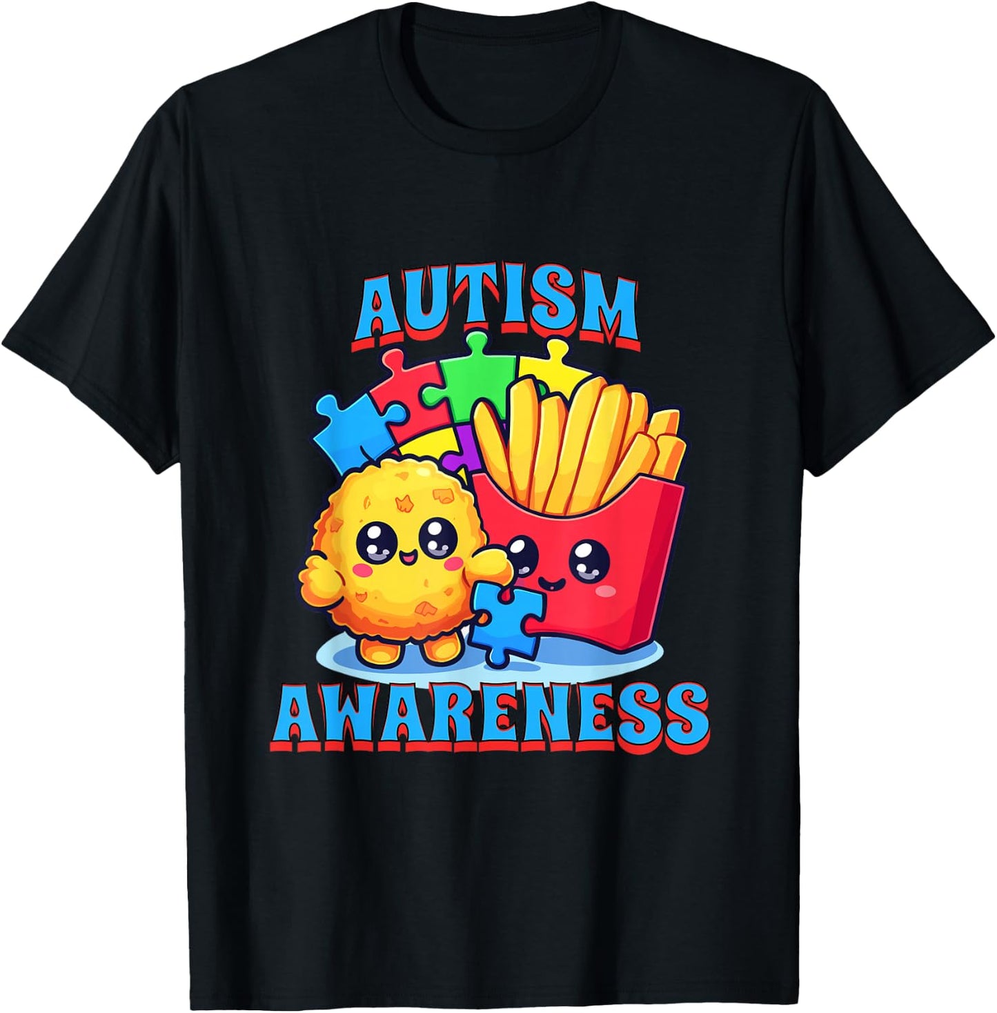 Chicken Nugget and French Fries Autism Awareness T-Shirt - T-Shirt | Black