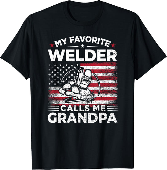 My Favorite Welder Calls Me Grandpa USA Flag Grandma Gift Men T-Shirt - T-Shirt | Black