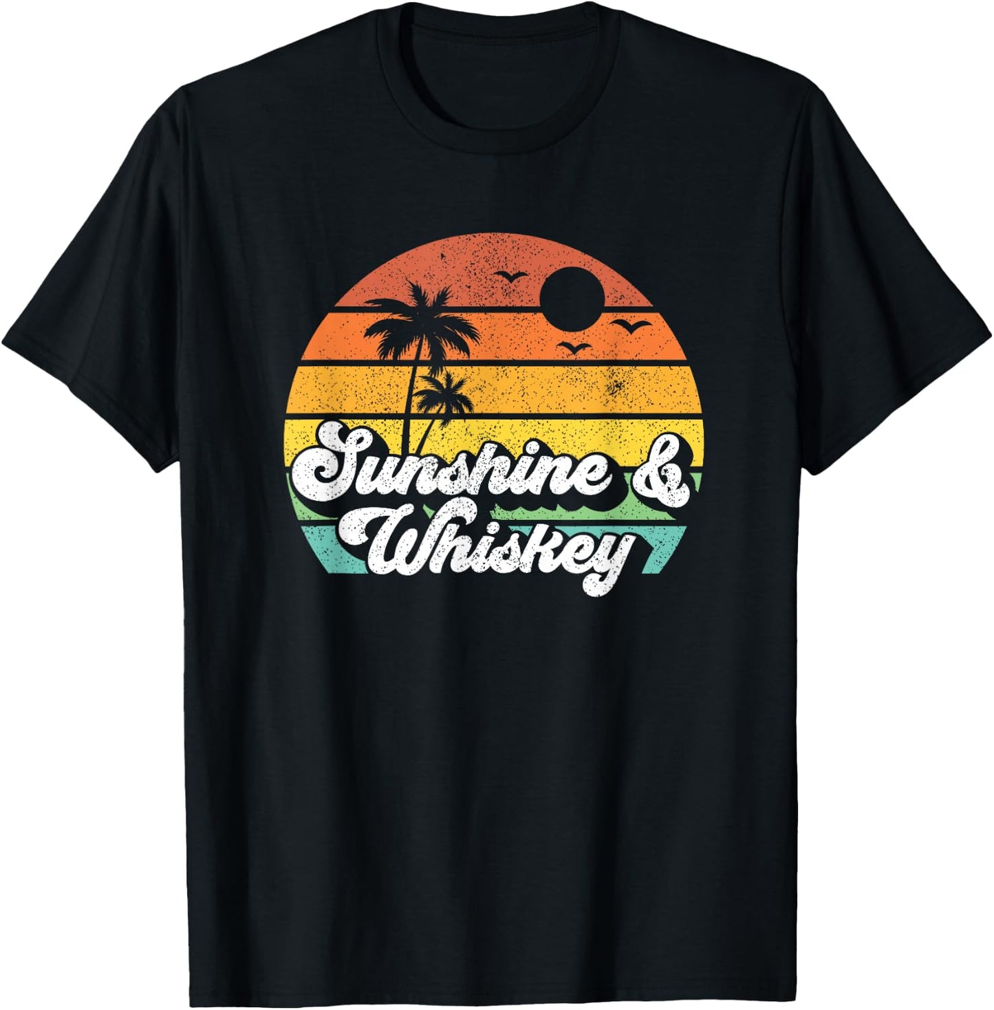 Sunshine And Whiskey Retro Vacation Summer Quote Women Gift T-Shirt - T-Shirt | Black