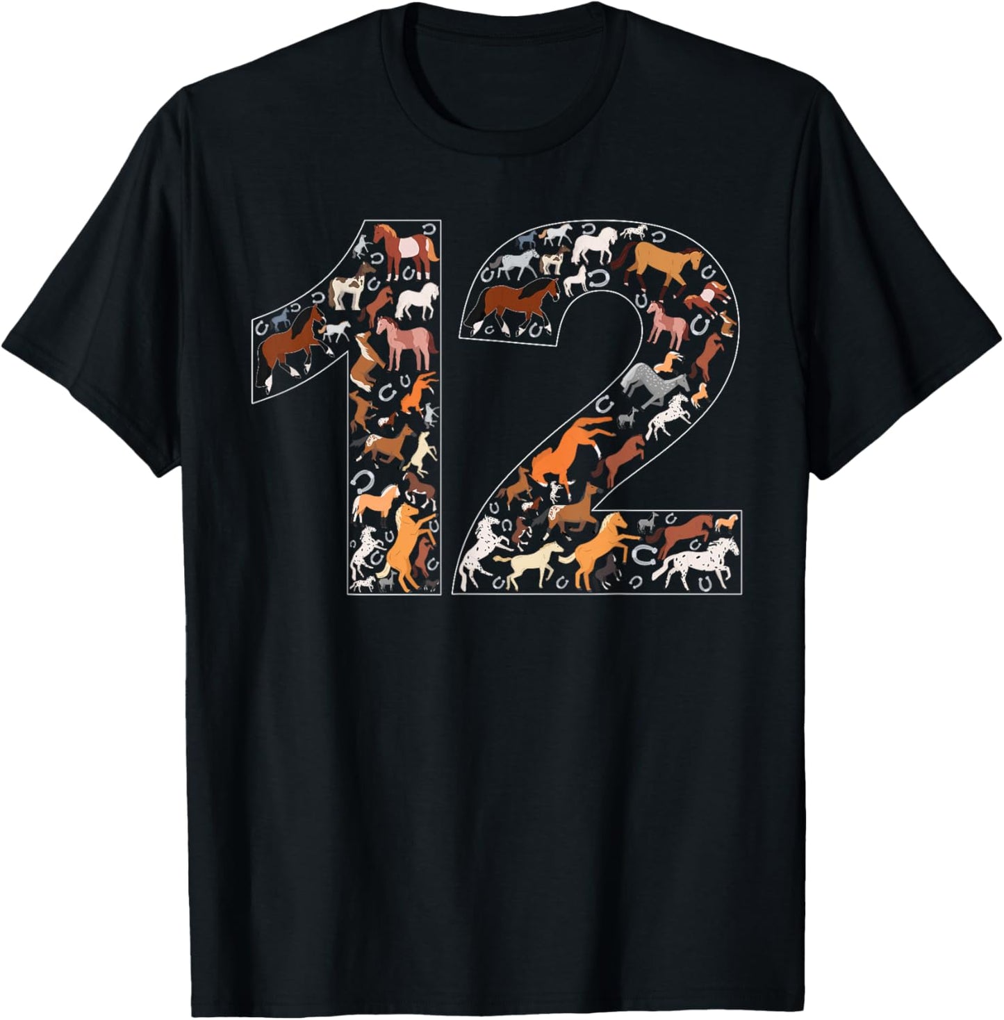 12th Birthday Horse Lover Theme 12 Year Old Party T-Shirt - T-Shirt | Black
