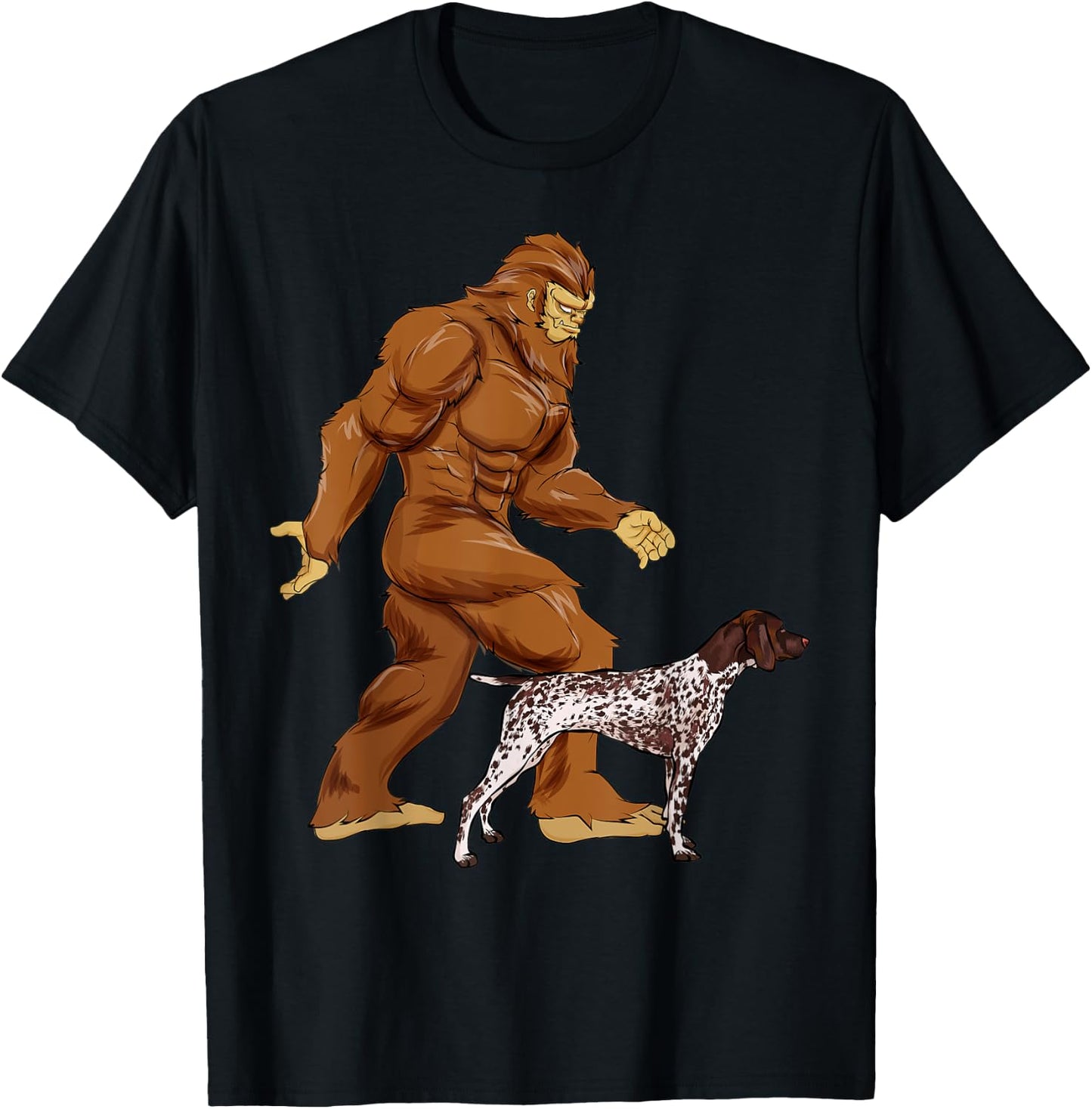Funny Bigfoot Walking German Shorthaired Pointer Sasquatch T-Shirt - T-Shirt | Black