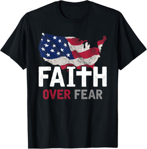 Faith Over Fear Patriotic Christian USA Flag Lord Jesus T-Shirt - T-Shirt | Black