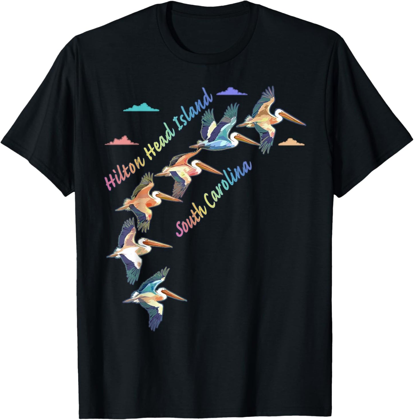 Hilton Head Island South Carolina Colorful Tie-Dye Pelican T-Shirt - T-Shirt | Black