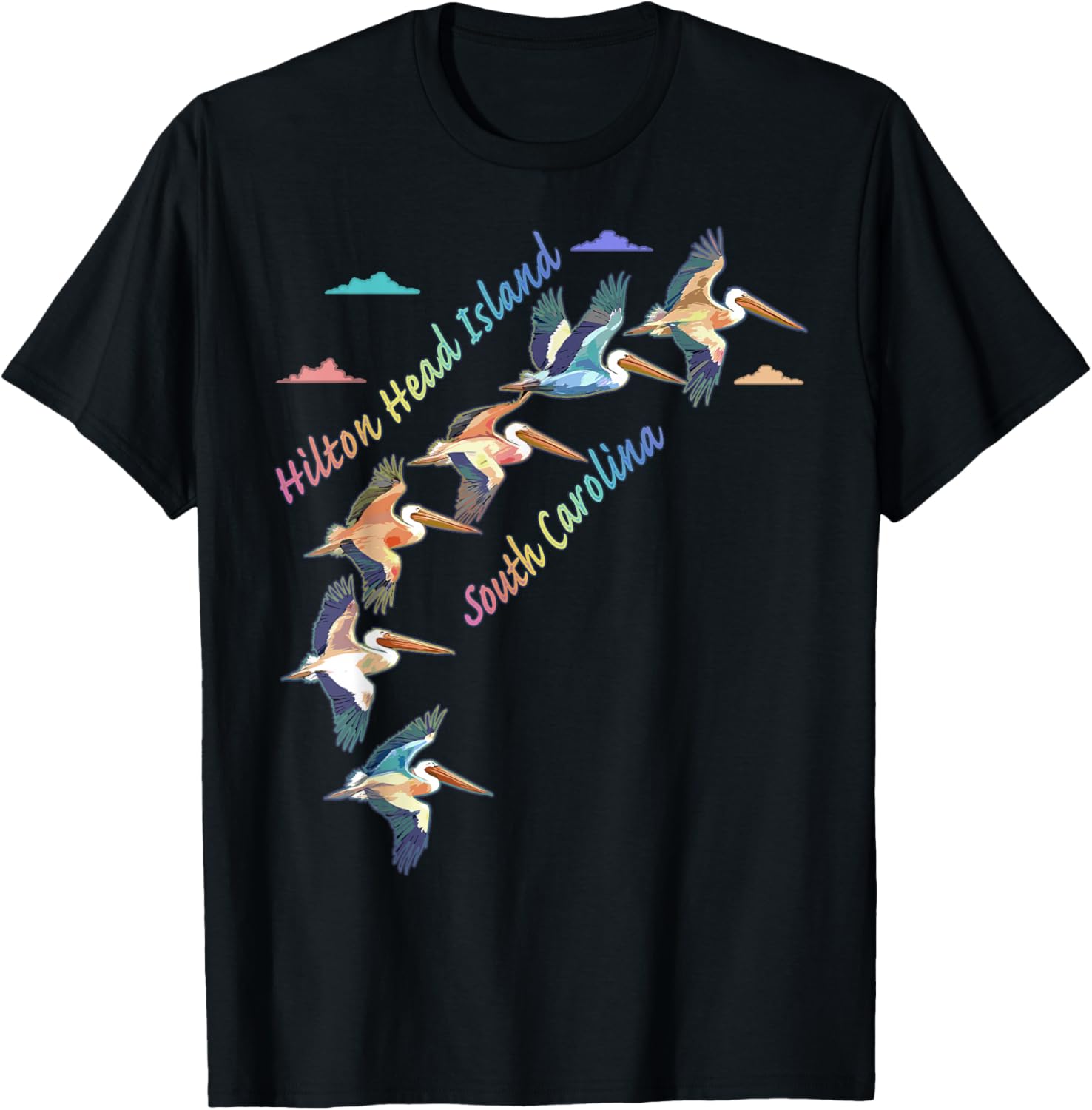 Hilton Head Island South Carolina Colorful Tie-Dye Pelican T-Shirt - T-Shirt | Black