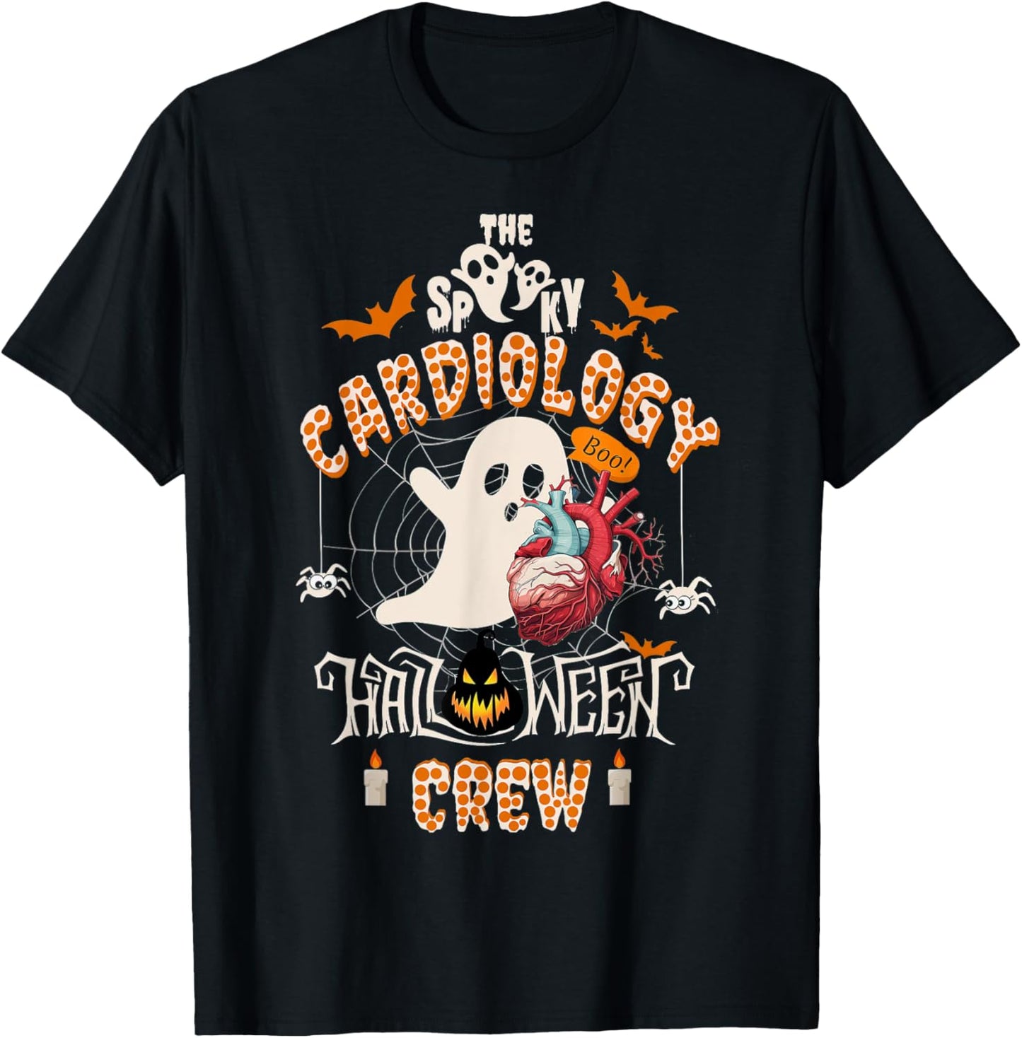 Cardiology Nurse, The Spooky Cardiology Boo Halloween Crew T-Shirt - T-Shirt | Black