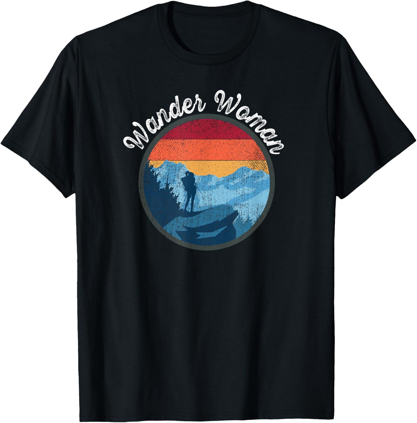 Wander Woman Retro Sunset - Climbing Hiking Outdoor Funny T-Shirt - T-Shirt | Black