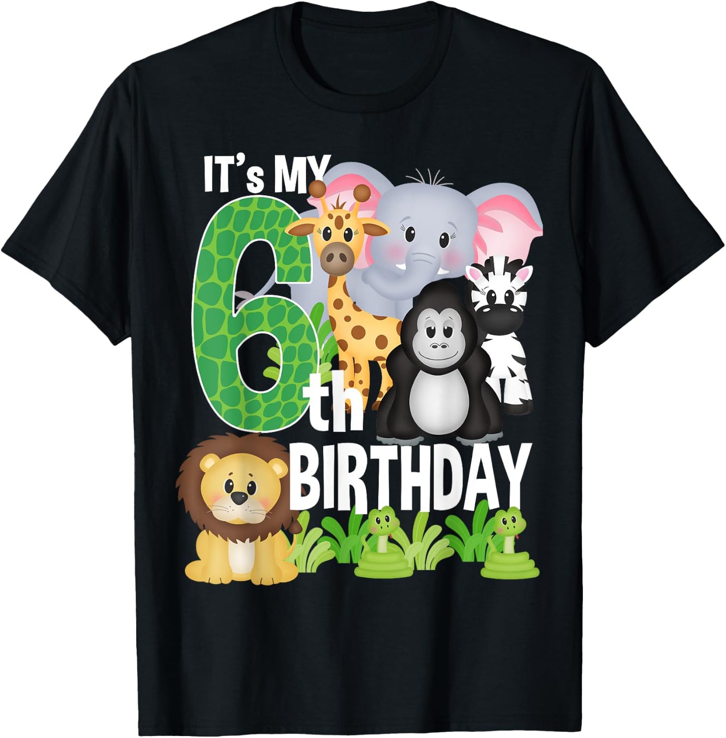 It's My 6th Birthday Party Jungle Safari Zoo Theme Bday T-Shirt - T-Shirt | Black