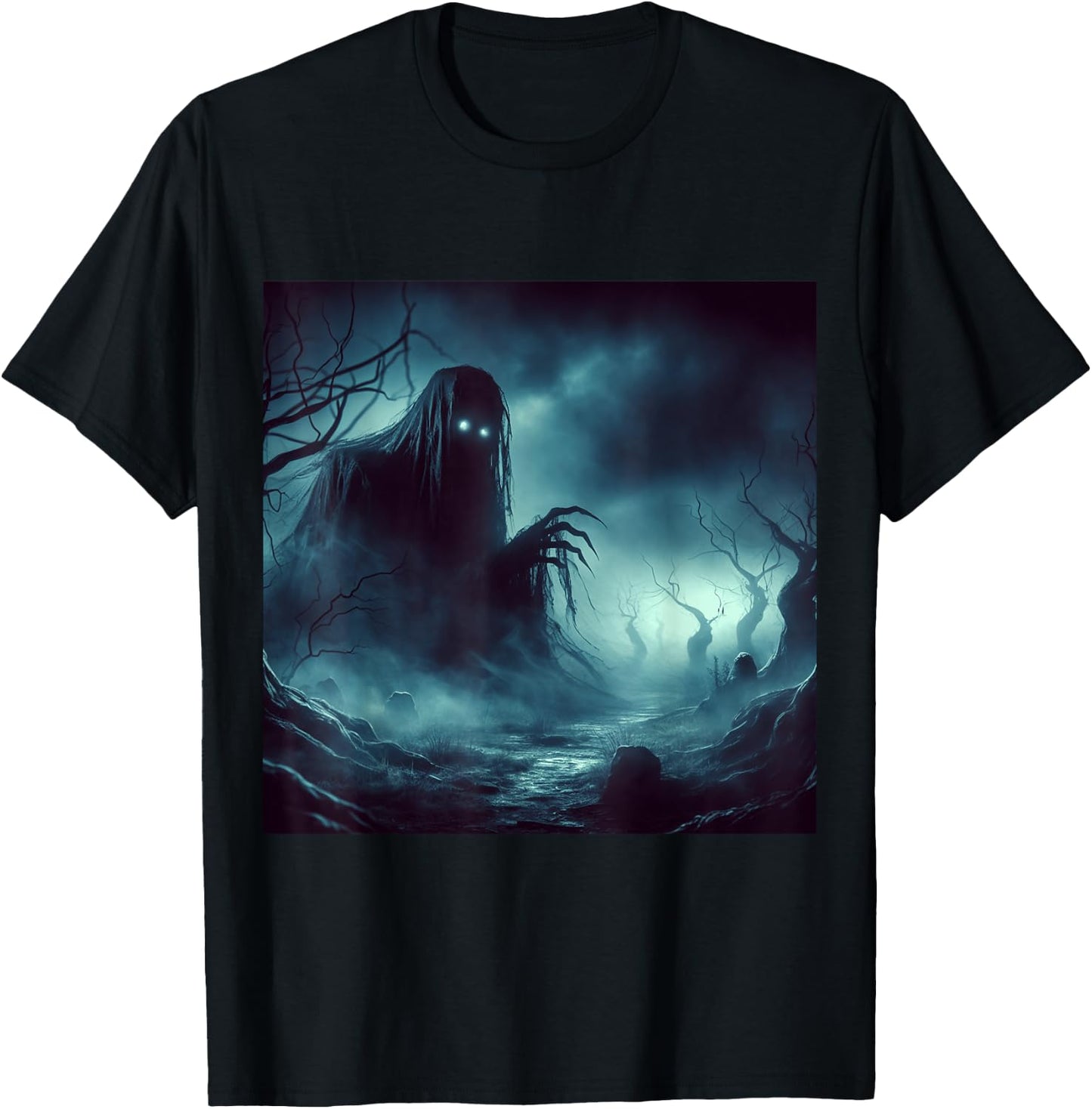 Haunted Cemetery Undead Monster and Halloween Scary Graphic T-Shirt - T-Shirt | Black