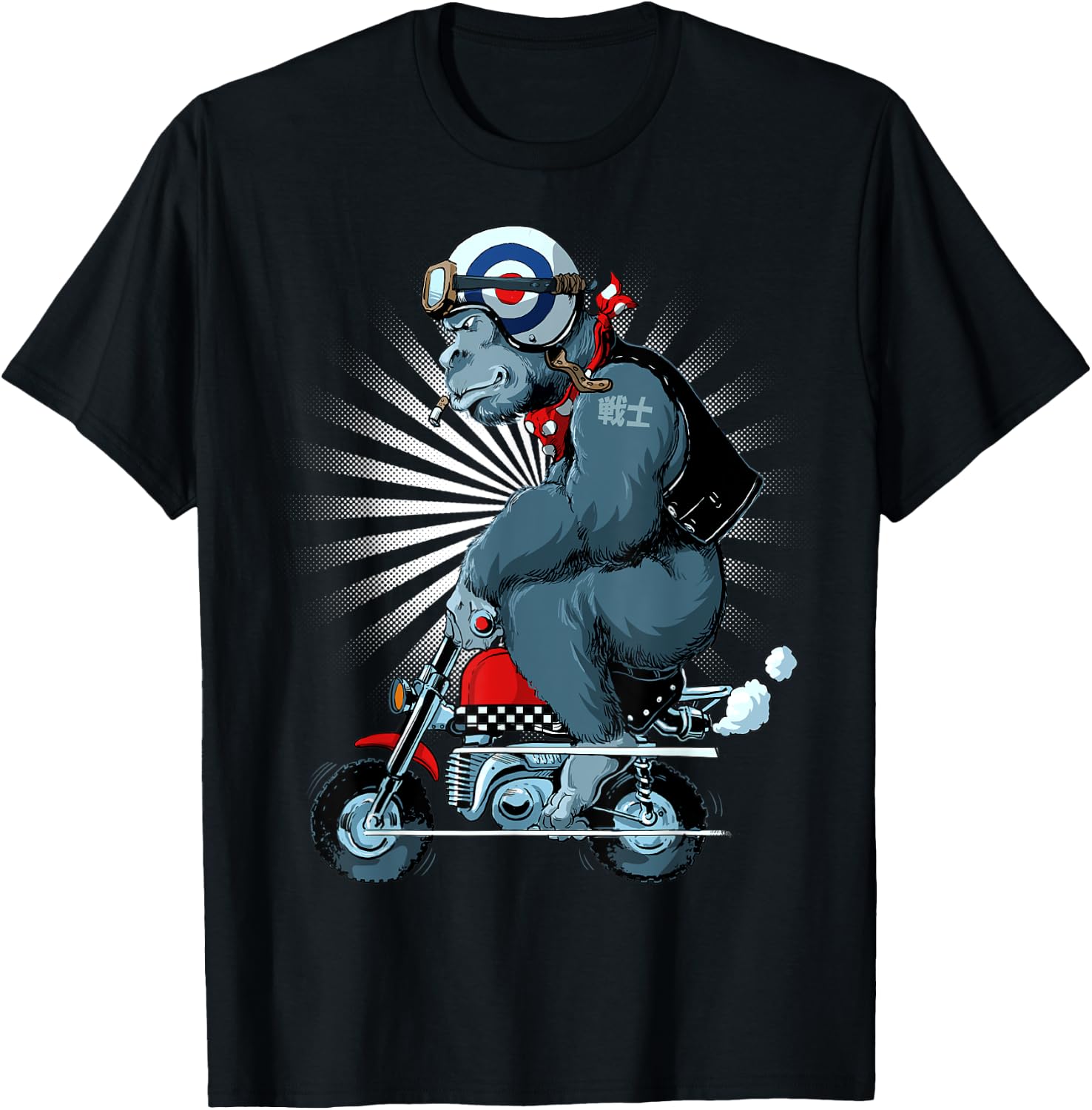 Monkey Bike Gorilla Cartoon Motorbike Design T-Shirt - T-Shirt | Black