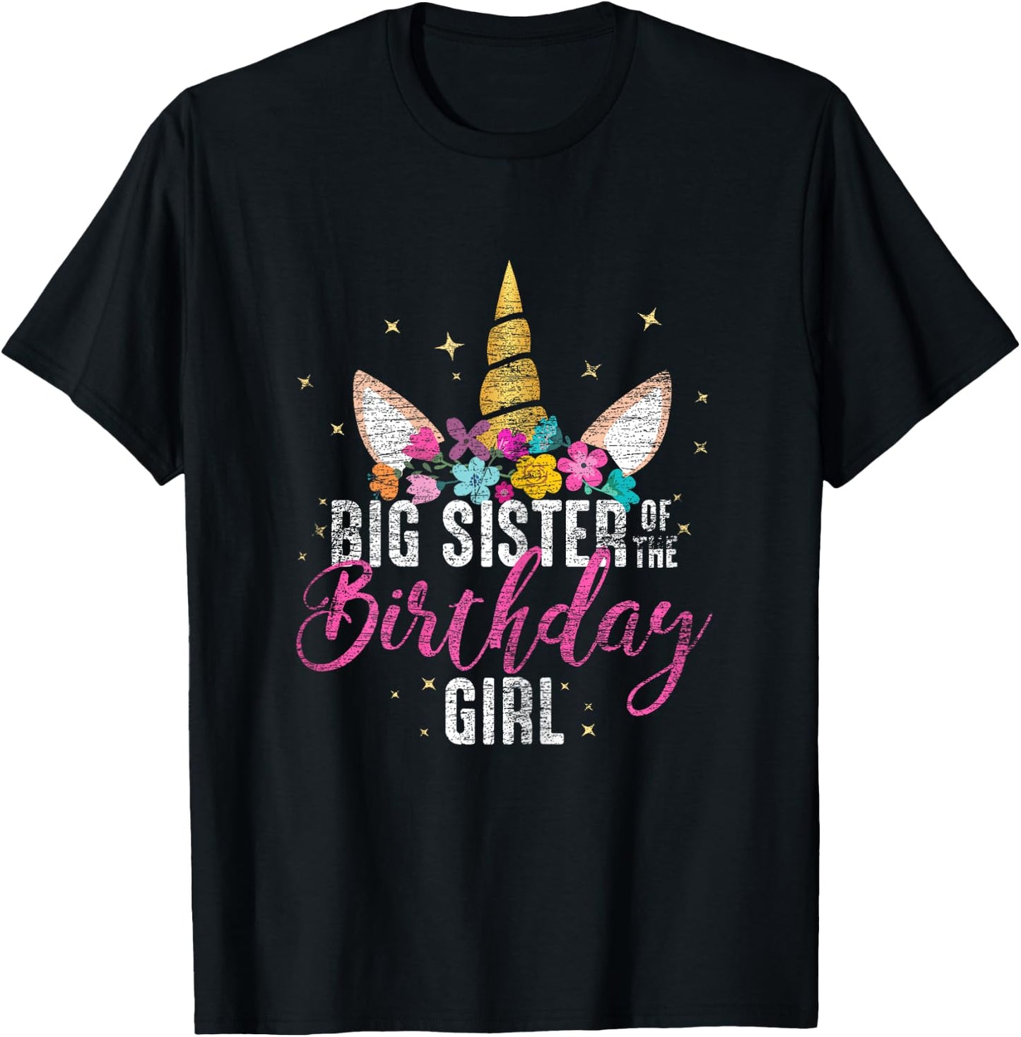 Big Sister Of The Birthday Girl Sister Gift Unicorn Birthday T-Shirt - T-Shirt | Black