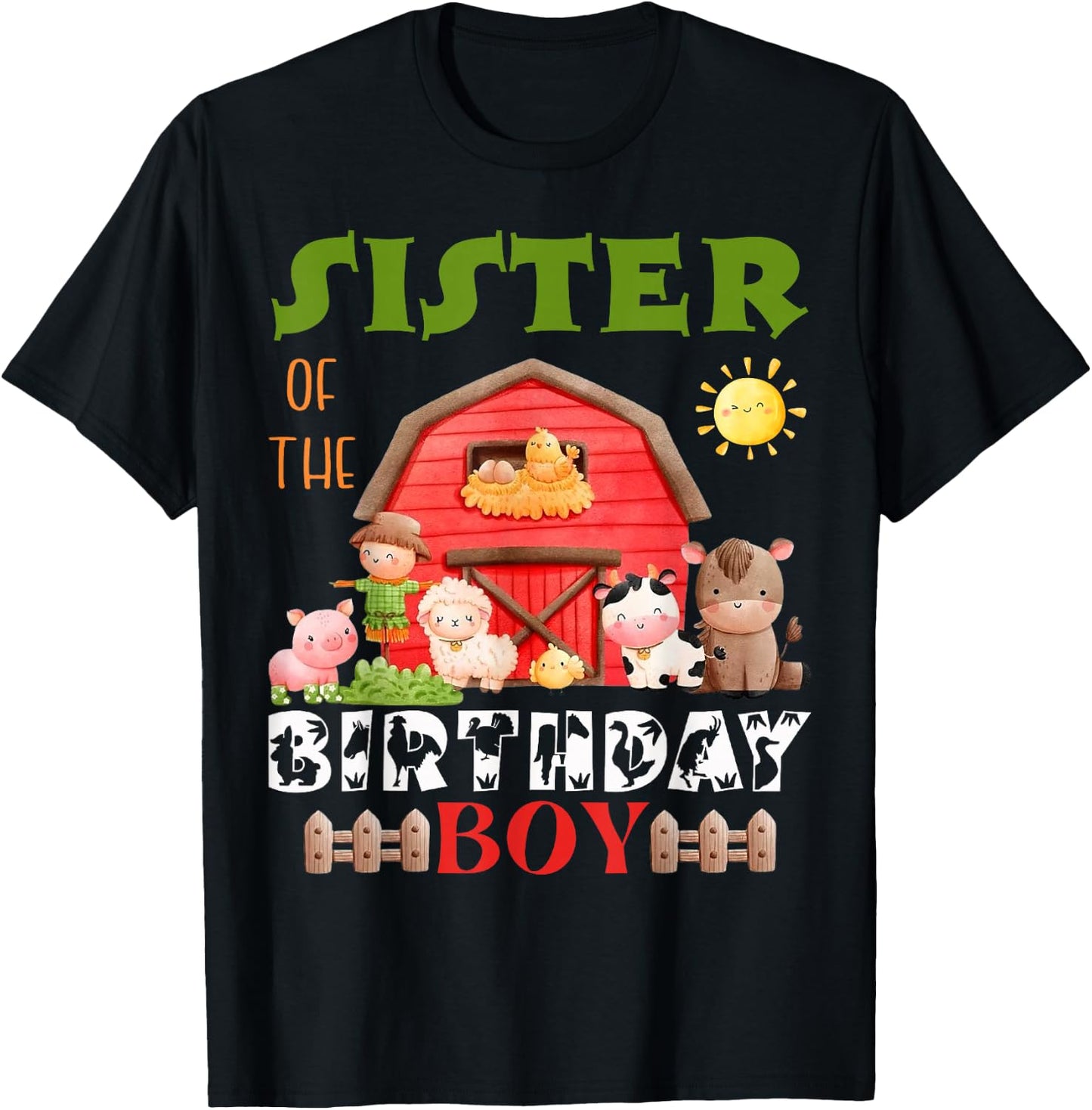 Sister Of The Birthday Boy Farm Animal Bday Party T-Shirt - T-Shirt | Black