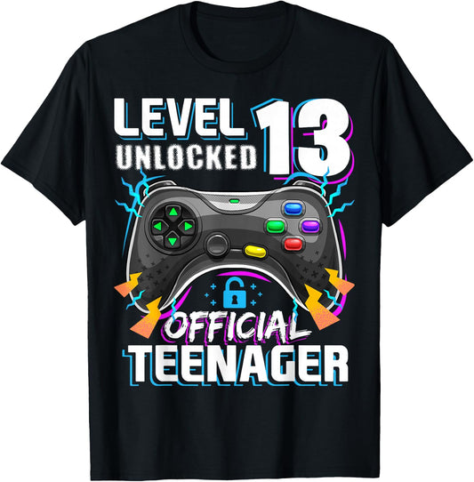 Level 13 Unlocked Official Teenager Video Game 13th Birthday T-Shirt - T-Shirt | Black