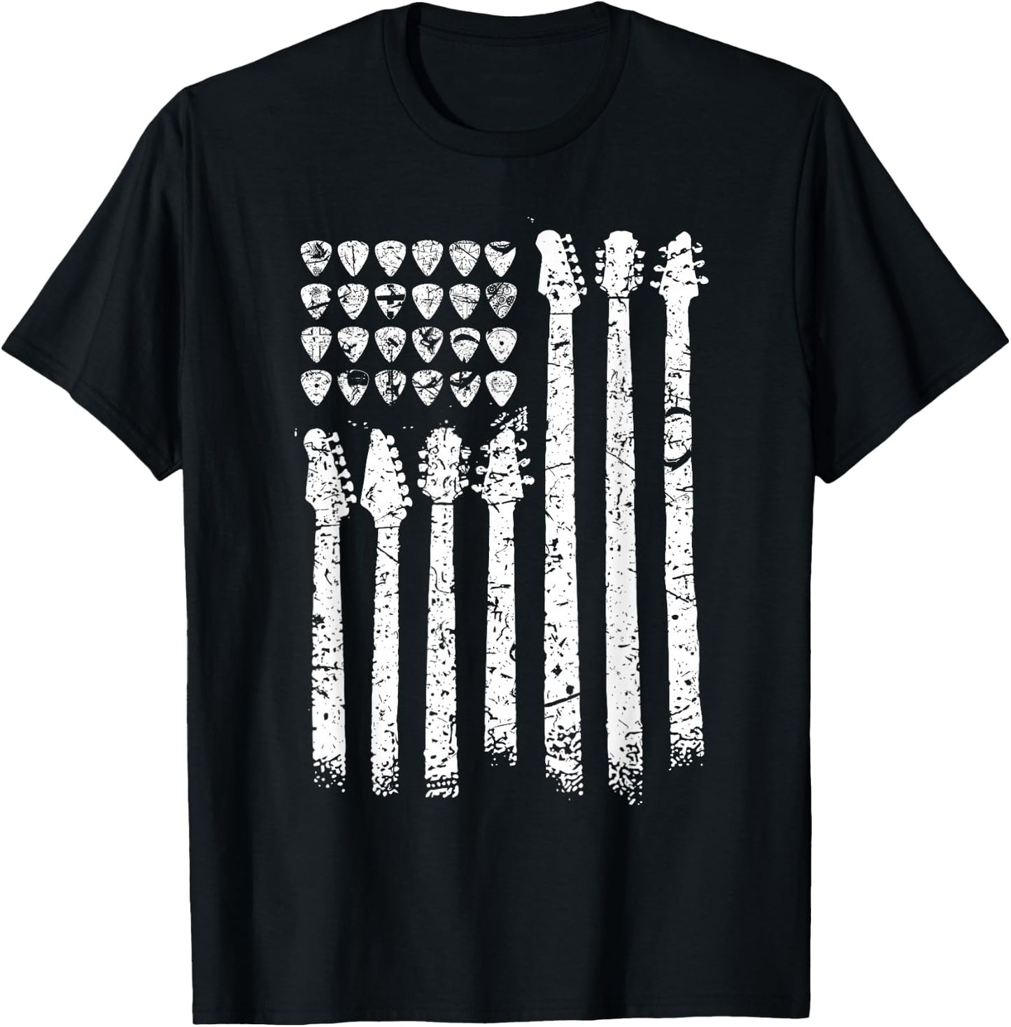 Patriotic American Flag Guitar Guitarist Gift Musician T-Shirt - T-Shirt | Black